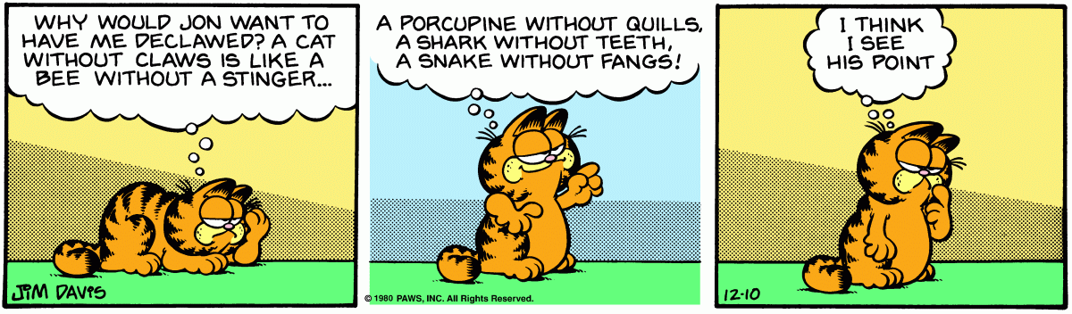Garfield comic strip for Wednesday, December 10, 1980