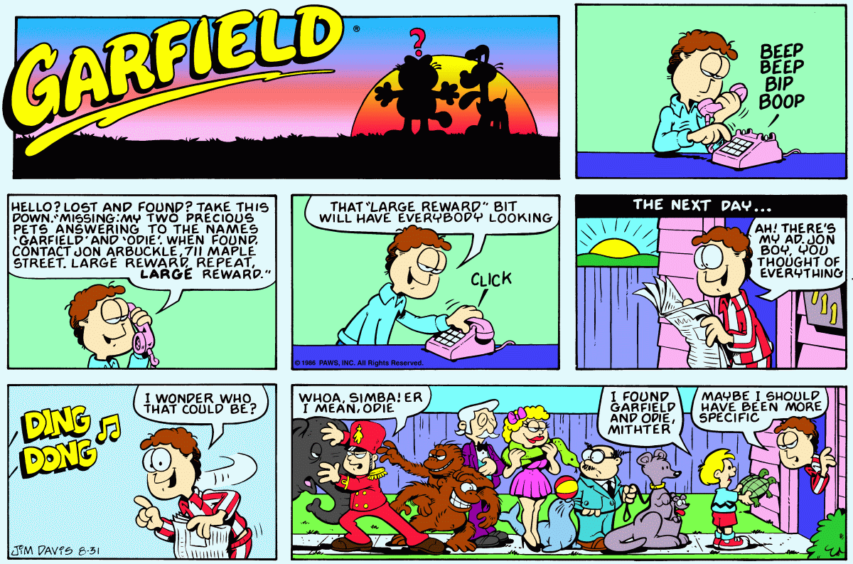 Garfield, August 31, 1986