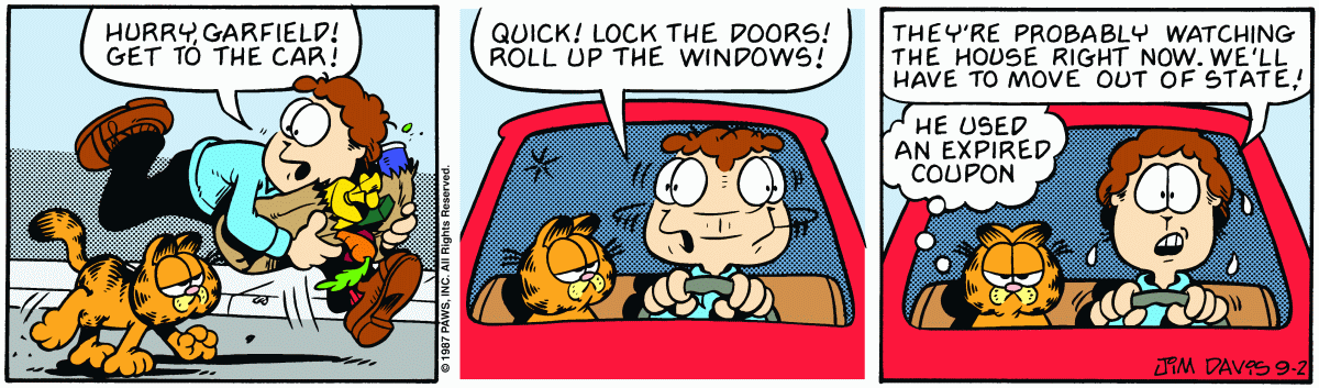Garfield comic strip for Wednesday, September 2, 1987
