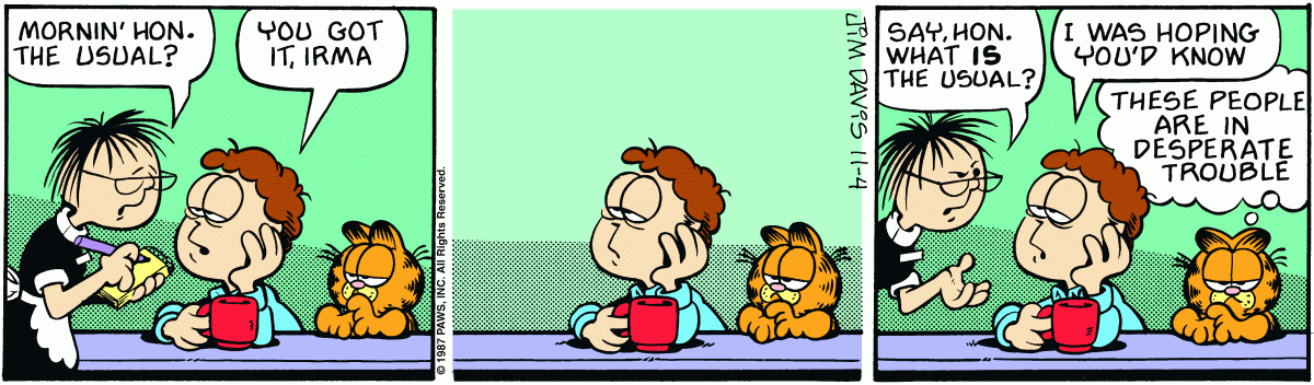 Garfield comic strip for Wednesday, November 4, 1987