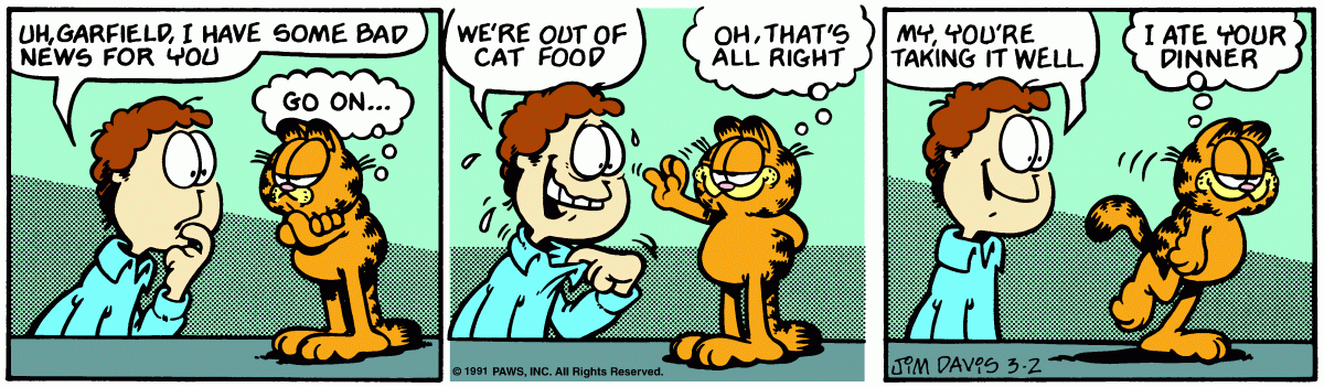 Garfield comic strip for Saturday, March 2, 1991