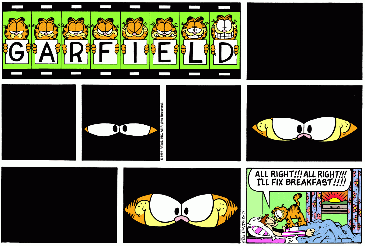 Garfield comic strip for Sunday, March 17, 1991