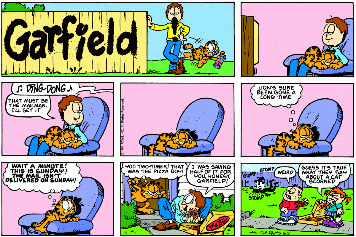 Garfield comic strip for Sunday, June 2, 1991