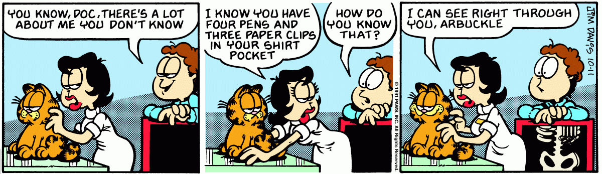 Garfield comic strip for Friday, October 11, 1991