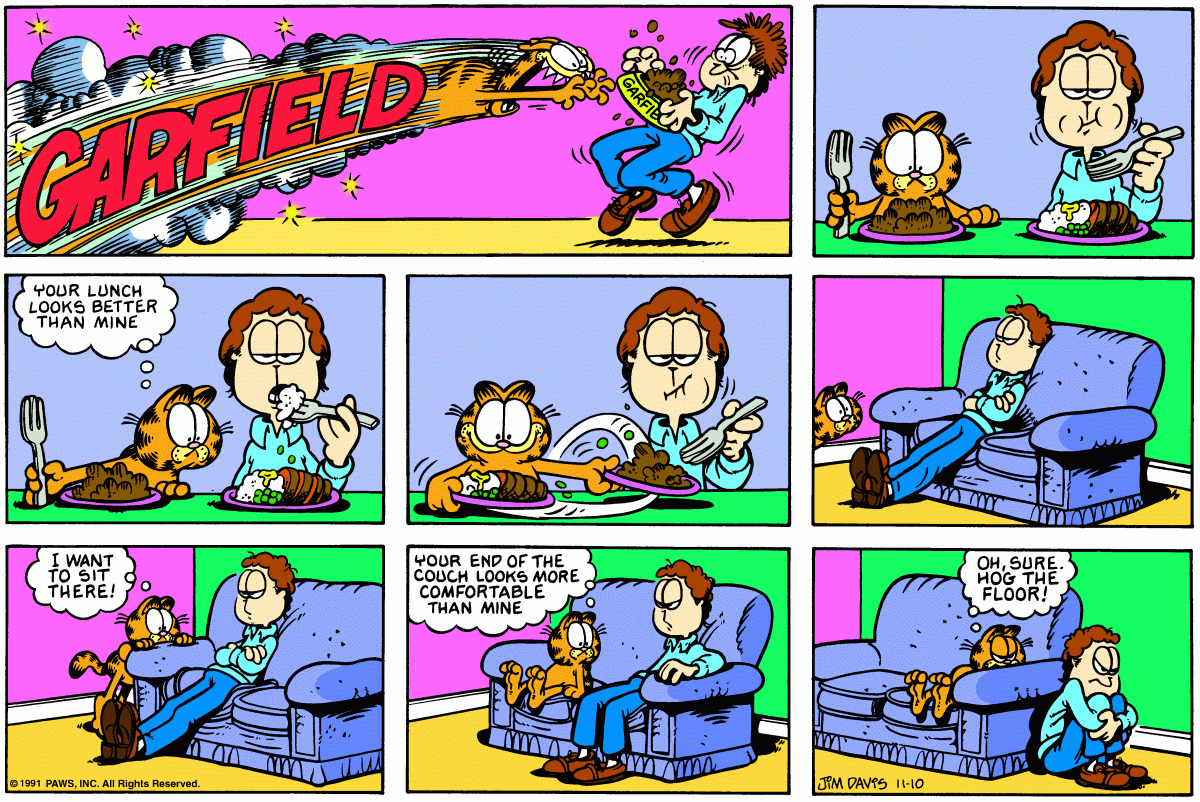 Garfield comic strip for Sunday, November 10, 1991