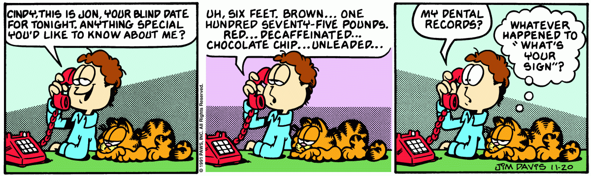 Garfield comic strip for Wednesday, November 20, 1991