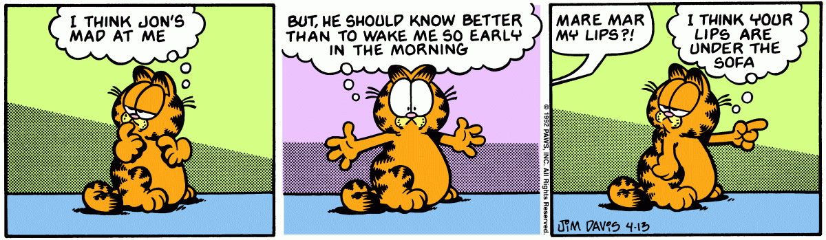 Garfield comic strip for Monday, April 13, 1992