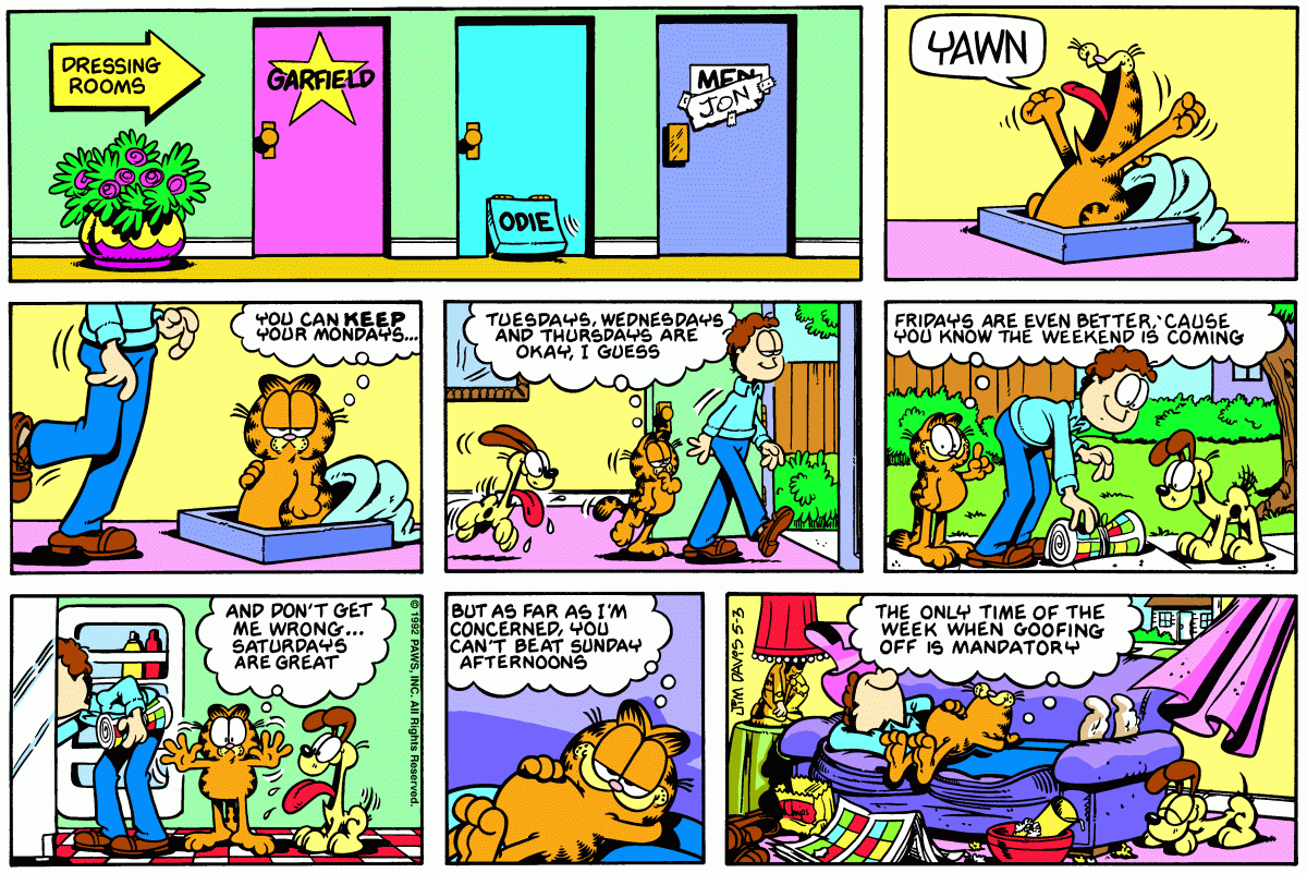 Garfield comic strip for Sunday, May 3, 1992