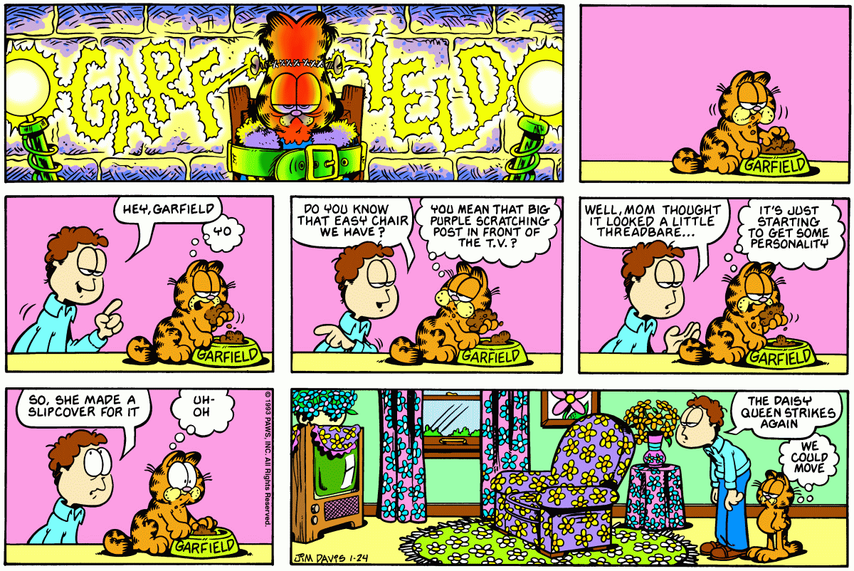 Garfield comic strip for Sunday, January 24, 1993