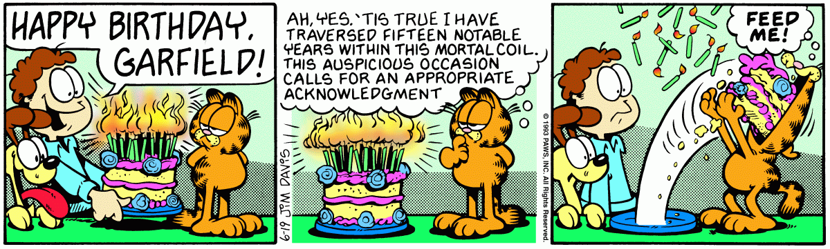 Garfield comic strip for Saturday, June 19, 1993