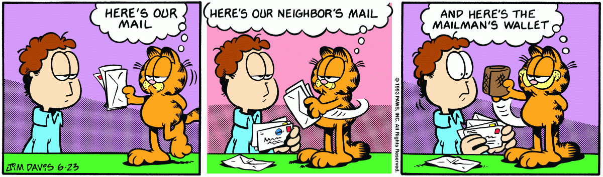 Garfield comic strip for Wednesday, June 23, 1993
