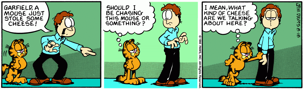 Garfield comic strip for Wednesday, August 18, 1993