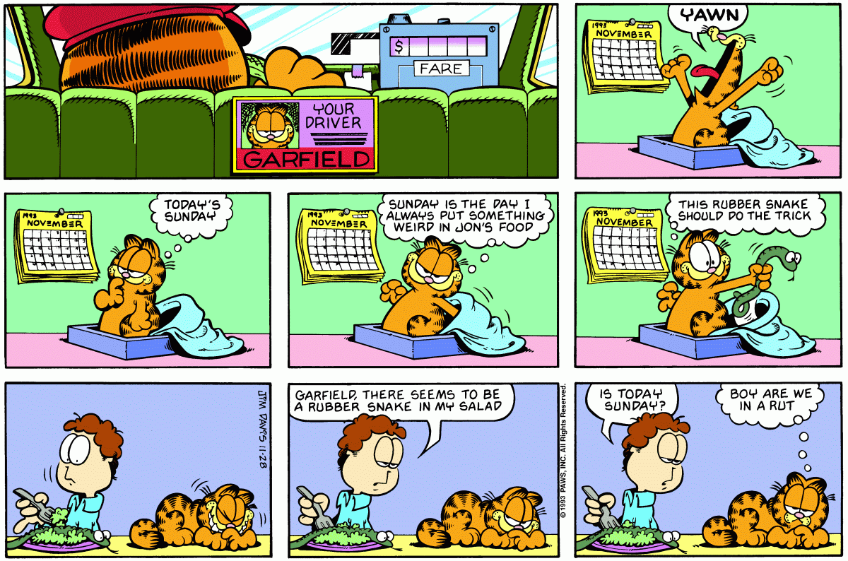 Garfield comic strip for Sunday, November 28, 1993