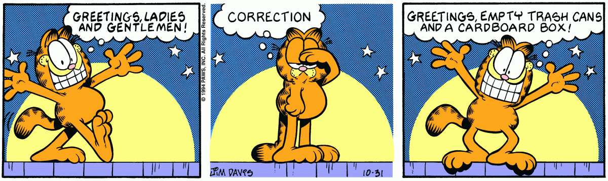 Garfield comic strip for Monday, October 31, 1994