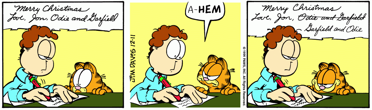 Garfield comic strip for Wednesday, December 11, 1996