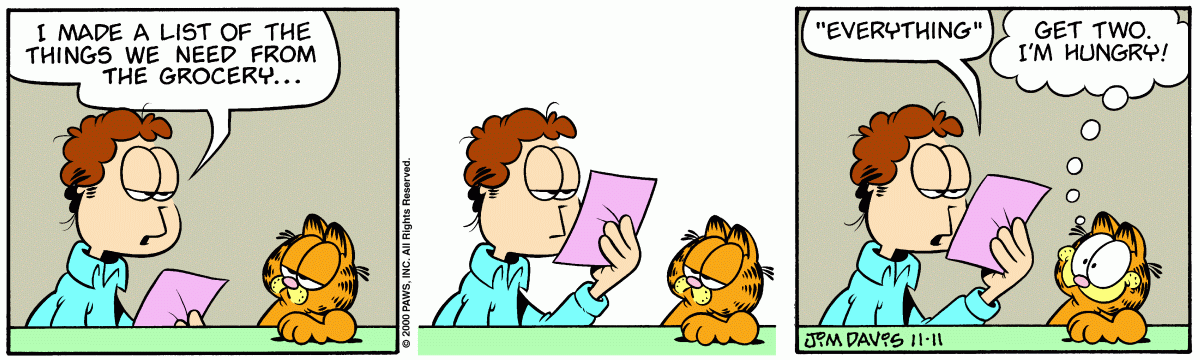 Garfield comic strip for Saturday, November 11, 2000