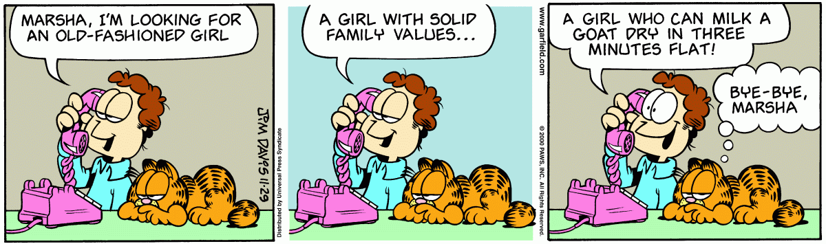 Garfield comic strip for Wednesday, November 29, 2000