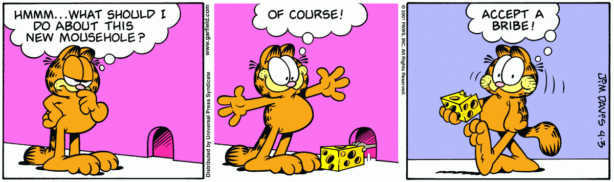 Garfield comic strip for Tuesday, April 3, 2001