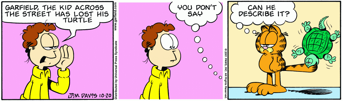 Garfield comic strip for Saturday, October 20, 2001