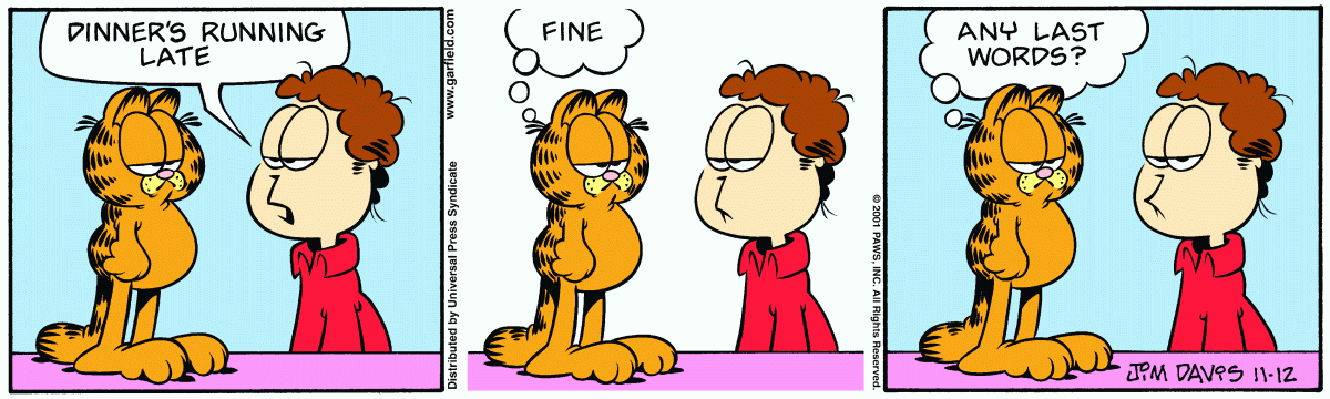 Garfield comic strip for Monday, November 12, 2001