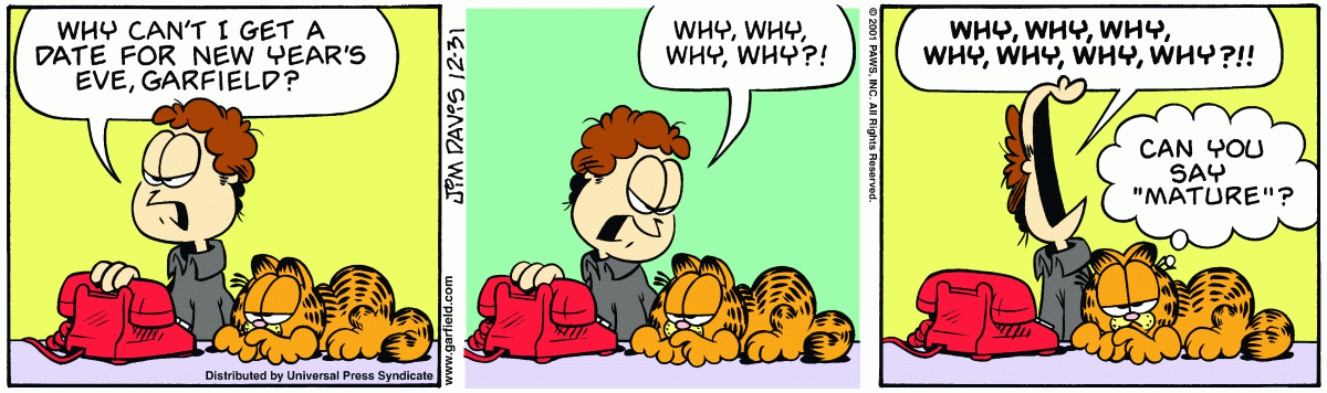 Garfield comic strip for Monday, December 31, 2001