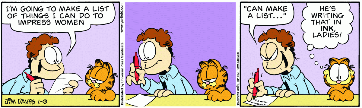 Garfield comic strip for Wednesday, January 9, 2002