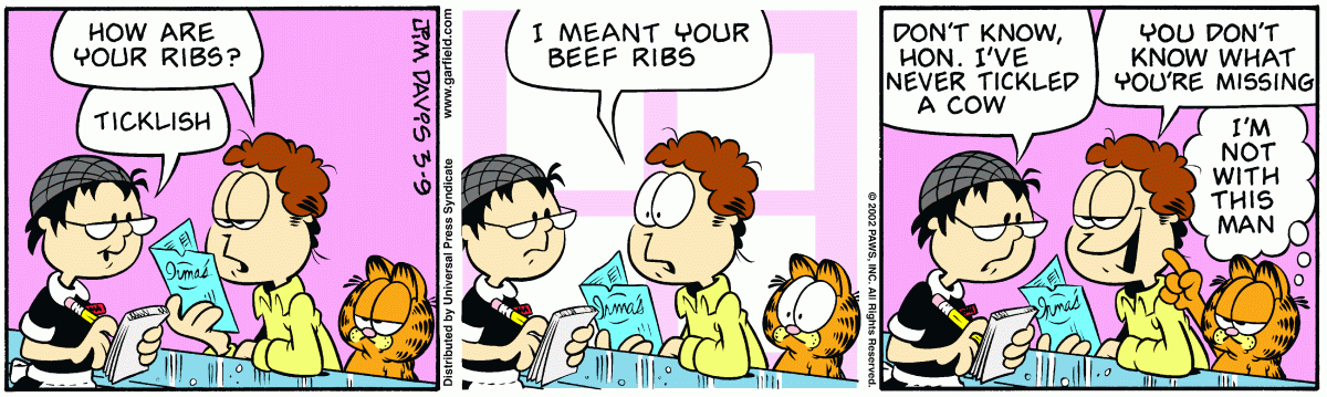 Garfield comic strip for Saturday, March 9, 2002