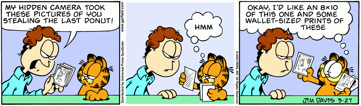 Garfield comic strip for Wednesday, March 27, 2002