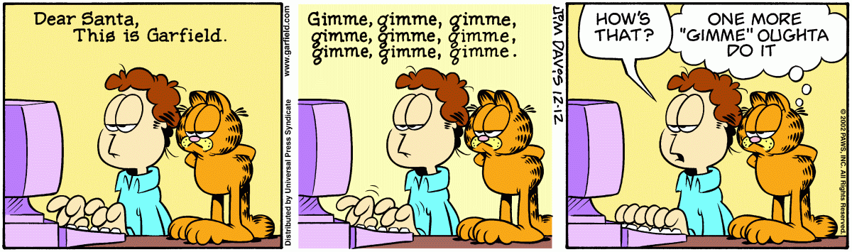 Garfield comic strip for Thursday, December 12, 2002