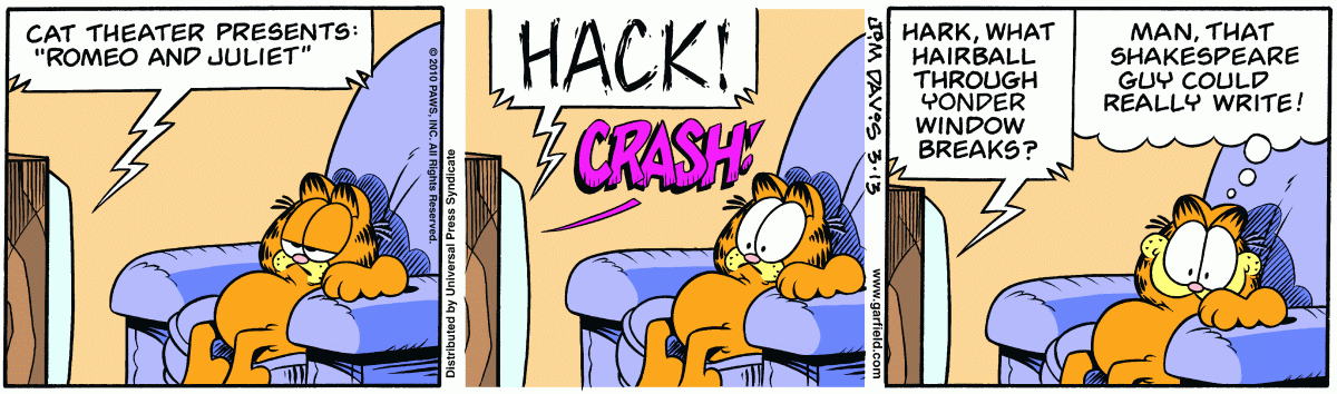 Garfield comic strip for Saturday, March 13, 2010