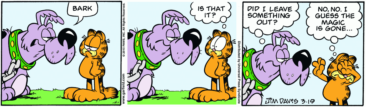Garfield comic strip for Friday, March 19, 2010