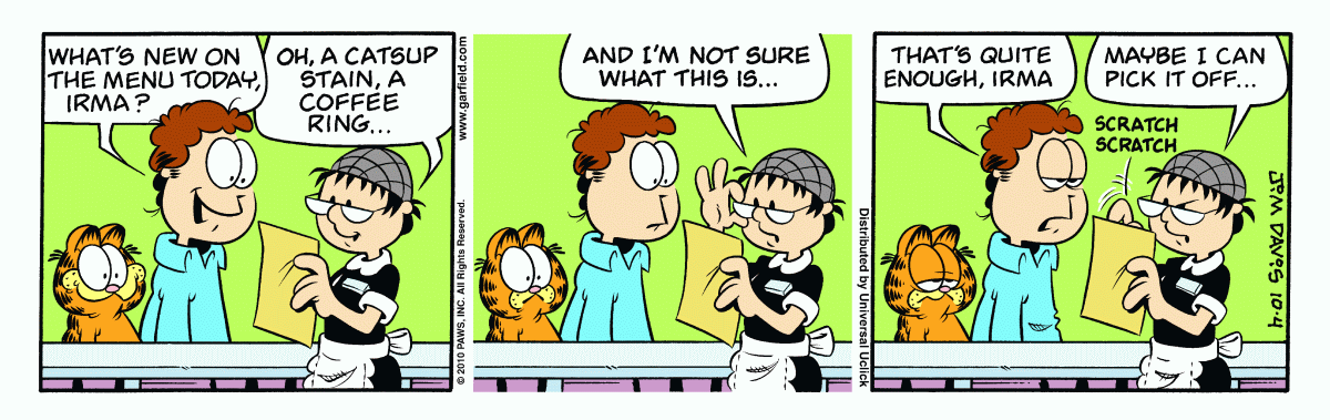 Garfield comic strip for Monday, October 4, 2010