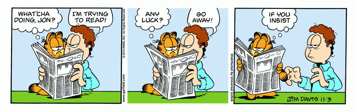 Garfield comic strip for Wednesday, November 3, 2010