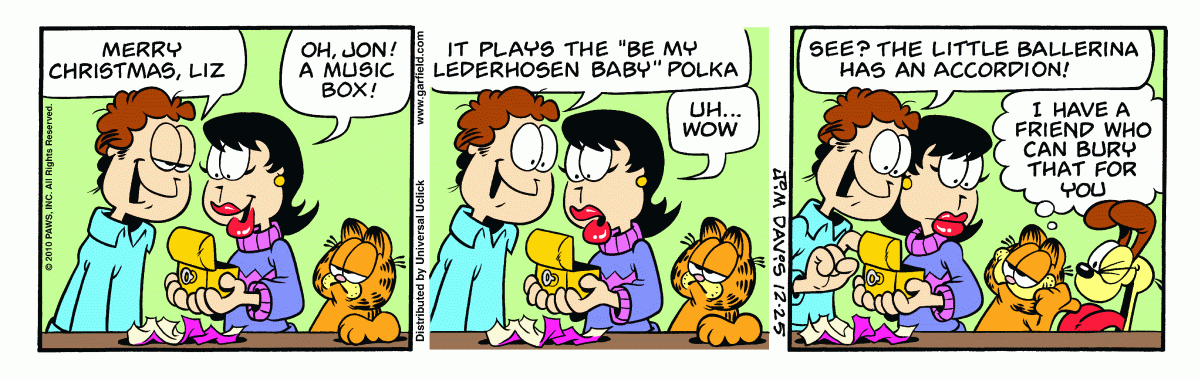 Garfield comic strip for Saturday, December 25, 2010