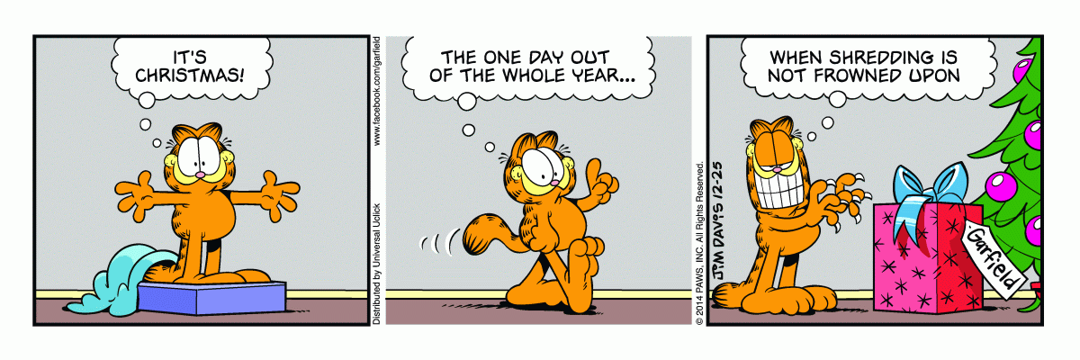 Garfield comic strip for Thursday, December 25, 2014