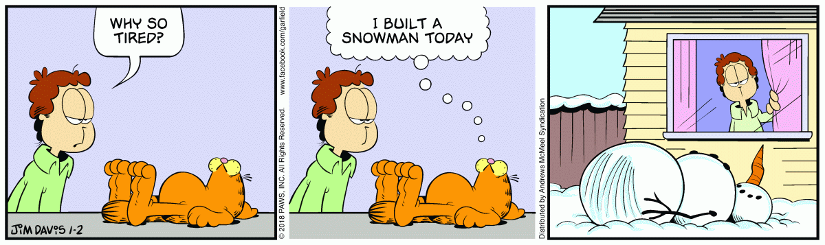 Garfield comic strip for Tuesday, January 2, 2018