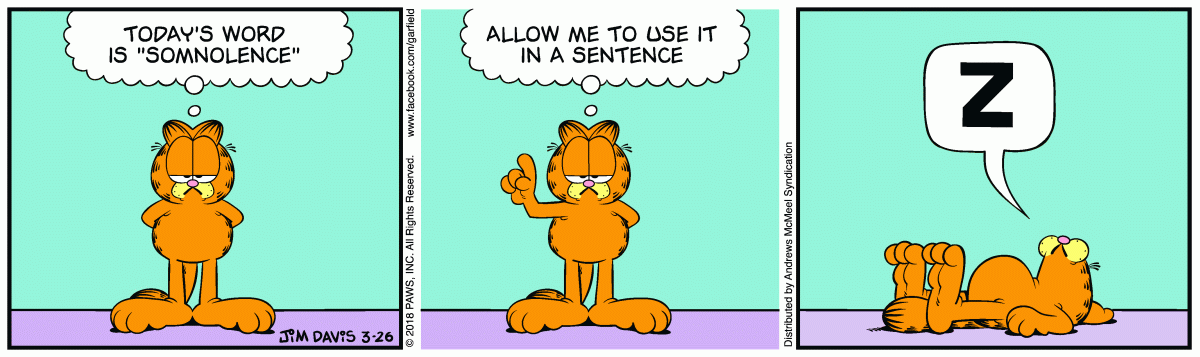 Garfield comic strip for Monday, March 26, 2018