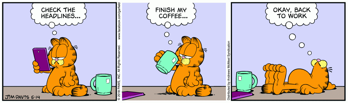 Garfield comic strip for Monday, May 14, 2018