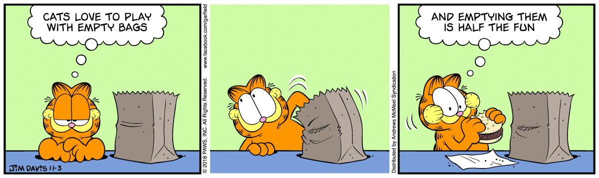 Garfield comic strip for Saturday, November 3, 2018