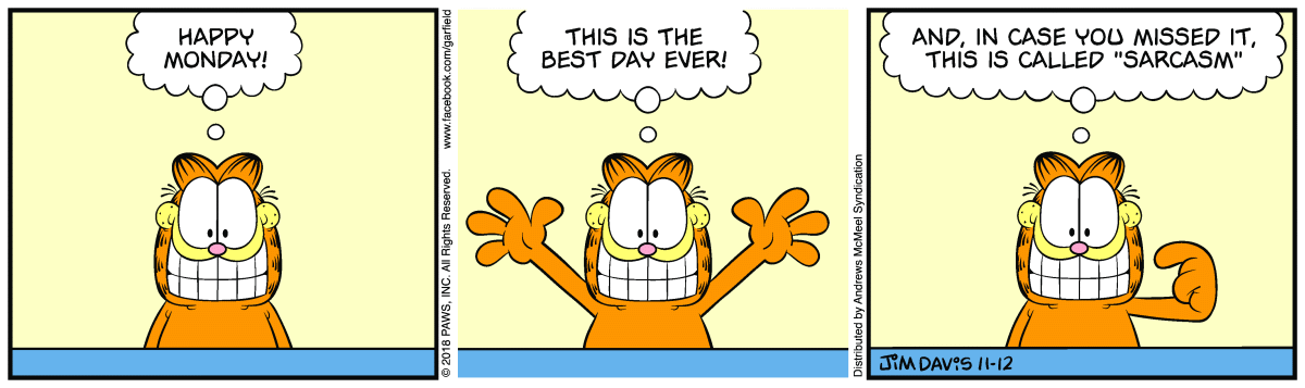 Garfield comic strip for Monday, November 12, 2018