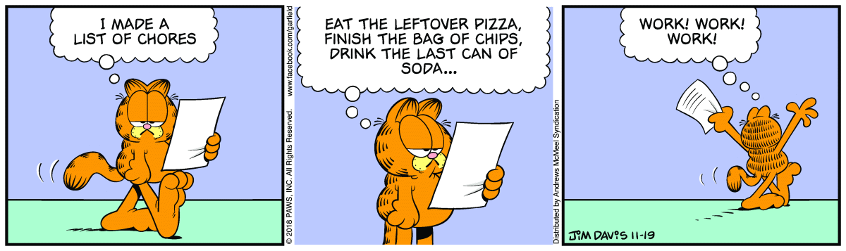 Garfield comic strip for Monday, November 19, 2018