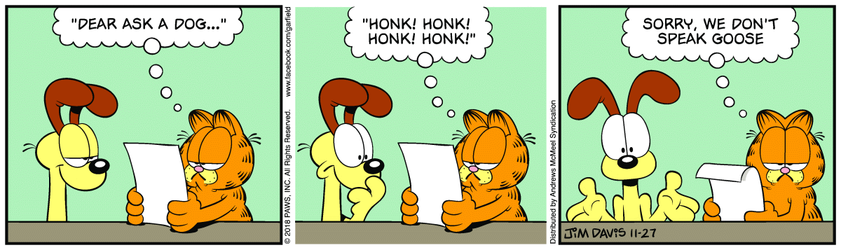 Garfield comic strip for Tuesday, November 27, 2018