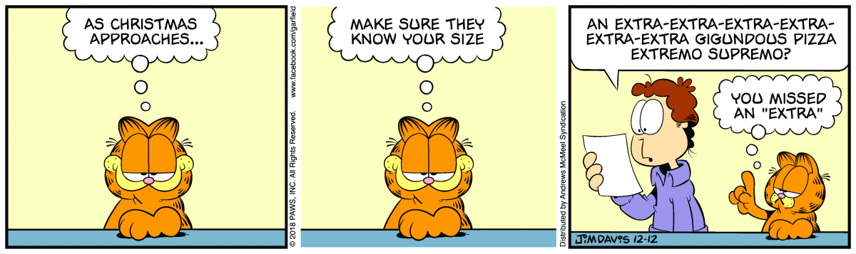 Garfield comic strip for Wednesday, December 12, 2018