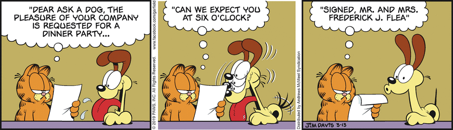 Garfield comic strip for Wednesday, March 13, 2019