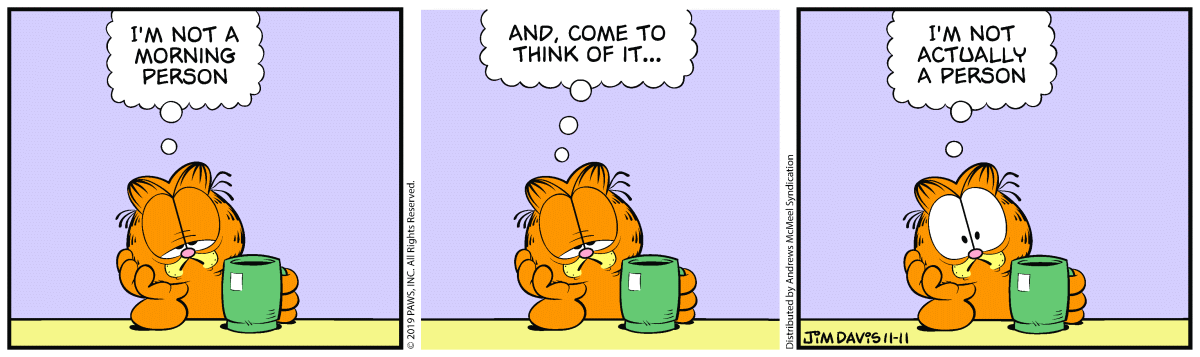 Garfield comic strip for Monday, November 11, 2019
