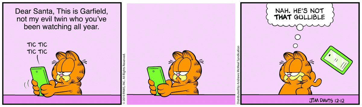 Garfield comic strip for Thursday, December 12, 2019