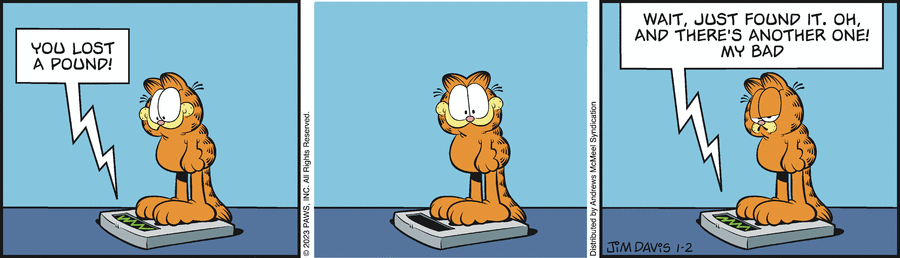 Garfield comic strip for Monday, January 2, 2023
