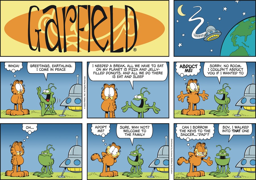Garfield comic strip for Sunday, April 2, 2023