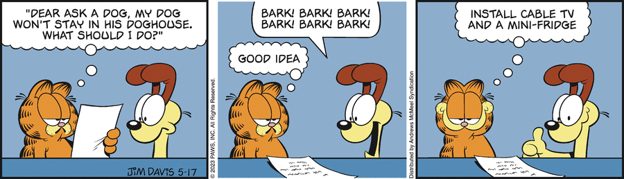 Garfield comic strip for Wednesday, May 17, 2023