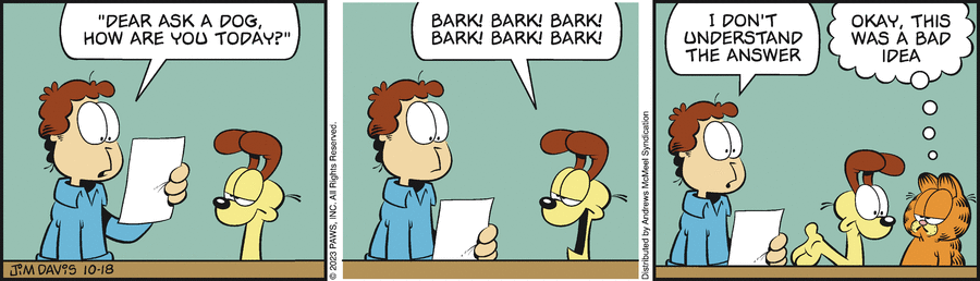 Garfield comic strip for Wednesday, October 18, 2023